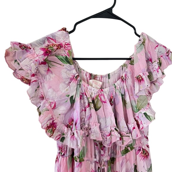 Miss June Paris Pink Floral Off-Shoulder Maxi Dress - Picture 7 of 14